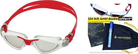 Aquasphere Kayenne Badebrille Grau / Rot - Silber verspiegelte Gläser + Pflegeset
