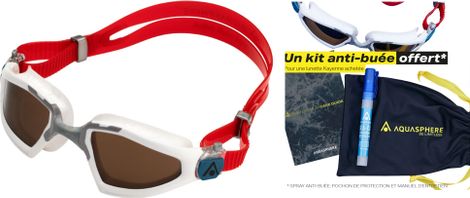 Lunettes de bain Aquasphere Kayenne Pro Blanc / Rouge - Verres Gris + Kit Entretien