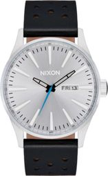 NIXON Sentry Leather Chroom/Zilver Sunray/Zwart horloge