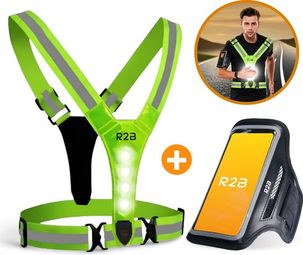 R2B Porte- téléphone de course étanche jusqu'à 6 5 pouces + Gilet de course avec éclairage rechargeable - Brassard de sport - Eclairage de course