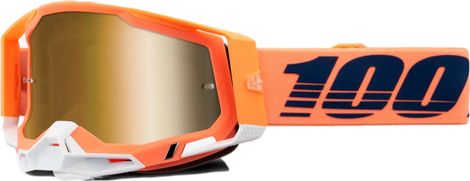 100% Racecraft 2 Coral Orange Goggle | Gold Mirror Lenses