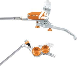 Hope Tech 4 V4 Disc Break - Tubo flessibile intrecciato argento / arancione sul retro