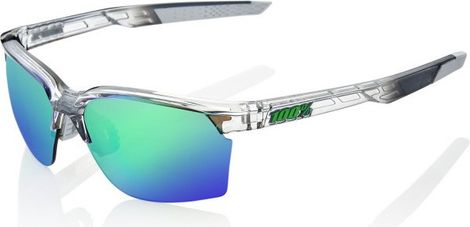 100% Sportcoupe Glasses - Polished Translucent Crystal Grey - Green Mirror
