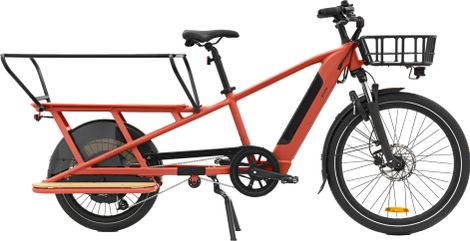 Btwin R500E Microshift Longtail Bicicleta de Carga Eléctrica 8V 26/20'' 672 Wh Roja