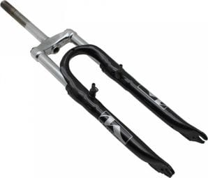 FOURCHE VTT 24   M-W A SUSPENSION ACIER RESSORT-ELASTOMERE NOIR DEB. 50mm PIVOT (220-130MM) FILETE 1 -22 2 INTERIEUR (MONTAGE DISQUE + V-BRAKE)