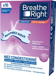 Box of 10 Breath Right SENSITIVE Nasal Strips Medium Size