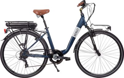 Vélo de Ville Électrique Mixte Bicyklet Claude Shimano Tourney 7V 500 Wh 700 mm Bleu Nuit Mat Marron | T.44 150/170cm - Produit Reconditionné / Bon État