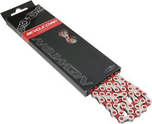 CHAINE VELO ROUTE-VTT 11V. NEWTON KMC ARGENT-ROUGE 116 MAILLONS COMPATIBLE SHIMANO-SRAM