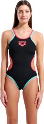 Maillot de Bain Arena One Double Cross Back Noir/Corail/Bleu Femme