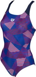Women's Arena Striped Geo Pro One-Piece Swimsuit Blue/Purple