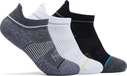 3 Paires de Chaussettes Hoka Run No-Show Blanc/Noir/Gris