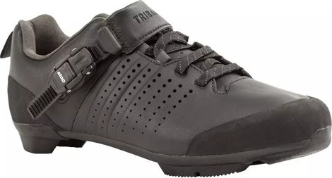 Zapatillas Triban 520 de cuero para bicicleta de carretera con cordones y hebilla SPD Touring Black