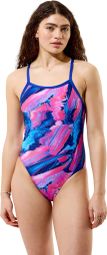 Speedo Club Training Printed Turnback Blue/Pink Women's Swimsuit