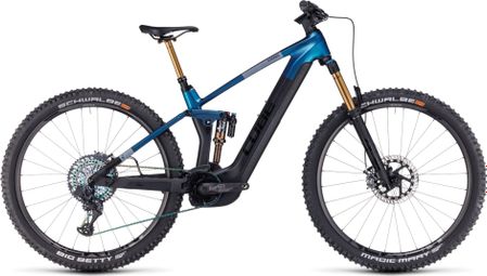 Cube Stereo Hybrid 140 HPC SLT 750 Electric Volledig geveerde MTB Sram XX1 Eagle AXS 12S 750 Wh 29'' Nevelblauw Carbon Grijs 2023
