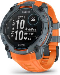 Montre GPS Garmin Instinct 3 Solar - 50 mm Bleu Twilight avec Bracelet en Silicone Orange Solstice