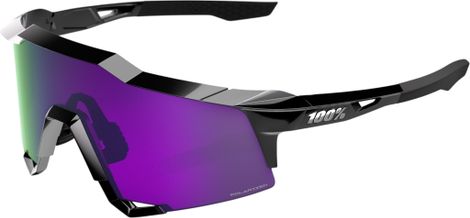 100% Speedcraft Polished Black HiPER Polarized Sunglasses with Lavender Mirror Lens
