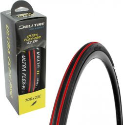 Pneu 700 x 23c  Deli route noir bande rouge tringle souple