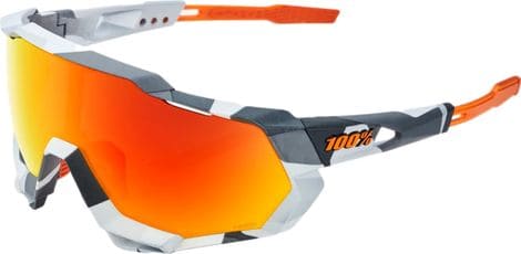 100% Speedtrap Brille - Soft Tact Grau Camo - Verspiegelte Gläser Hiper Mehrschicht Rot