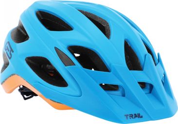 CASQUE VELO ADULTE GES VTT TRAIL BLEU-ORANGE TAILLE 54-58 AVEC VISIERE ET SYSTEM QUICK LOCK FIXATION FIDLOCK (VENDU EN BOITE)