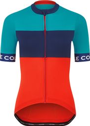 Maillot Manches Courtes Femme Le Col Sport Bleu/Rouge