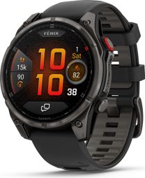 Montre GPS Garmin Fénix 8 Pro AMOLED - 47 mm Sapphire Titane Carbon Gray DLC avec Bracelet en Silicone Noir Gris