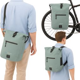 Sacoche Vélo 3-en-1 GADISTA 25L Sauge – Porte-Bagage Etanche Sac à Dos Bandoulière PC 17 Pouces