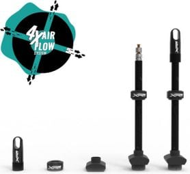 Paire de valves tubeless XR-ONE® 100mm Noir bouchons démonte-obus.