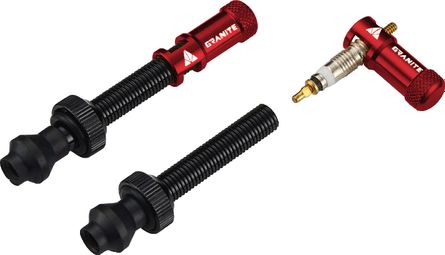 Paire de Valves Tubeless Granite Design Juicy Nipple 45 mm avec Bouchons Démonte-Obus Rouge