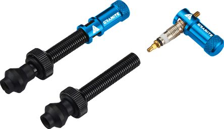 Granite Design Juicy Nipple Tubeless Valves 45 mm with Valve Key Caps Blue