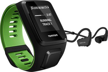 Montre GPS TOMTOM RUNNER 3 CARDIO + MUSIC + CASQUE BLUETOOTH Bracelet Large Noir Vert