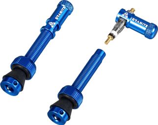 Pair of Granite Design Juicy Nipple 45 mm Tubeless Valves with Blue Bus Remover Caps