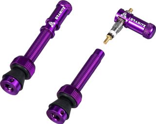 Pair of Granite Design Juicy Nipple 45 mm Tubeless Valves with Purple Bus Remover Caps