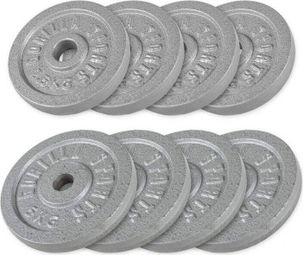 Disques de poids en fonte gris - De 0 5 KG à 30 KG - Poids : 30 KG  (4 X 2 5 KG ET 4 X 5 KG)