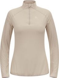 Damen Running Pullover Odlo Zeroweight Warm 2.0 1/2 Zip Beige
