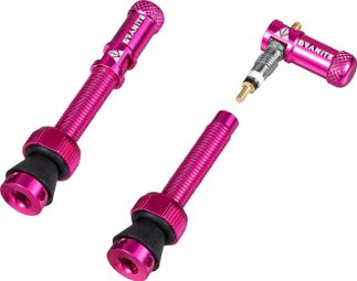 Paire de Valves Tubeless Granite Design Juicy Nipple 45 mm avec Bouchons Démonte-Obus Rose