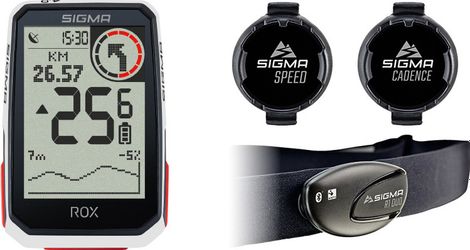 Compteur GPS Sigma ROX 4.0 Pack Cadence Vitesse Cardio Blanc