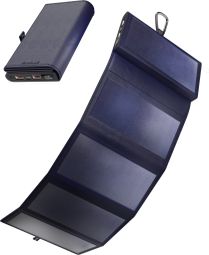 Sunslice Electron Batterie Externe Solaire Portable Bleu avec 5 Panneaux Solaires Pliables
