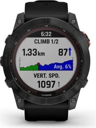 Montre GPS connectée - GARMIN - Fenix 7X Solar - Gris avec bracelet noir
