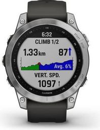 Montre GPS connectée - GARMIN - Fenix 7 - Argent avec bracelet gris