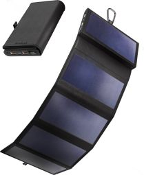 Sunslice Electron Batterie Externe Solaire Portable Noir avec 5 Panneaux Solaires Pliables