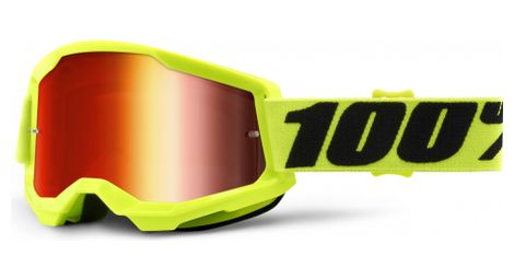 100% strata 2 goggle | fluorescent yellow | red mirror lenses