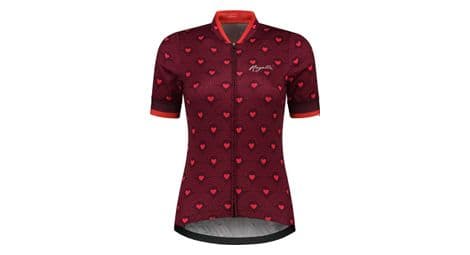 Maillot manches courtes velo rogelli hearts - femme - bordeaux/rose