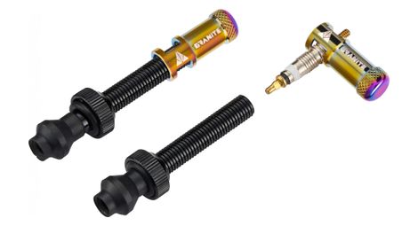 Paire de valves tubeless granite design juicy nipple 60 mm avec bouchons démonte-obus oil slick