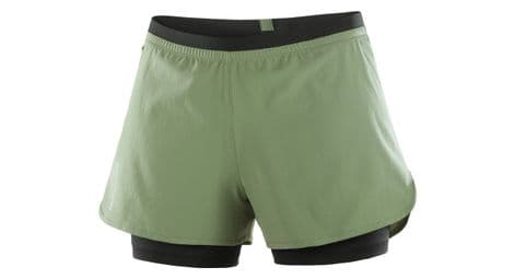 Pantalones cortos 2 en 1 salomon cross verde para mujer xs