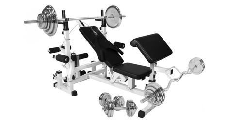 Banc de musculation universel gs005 + set d'haltères chromés de 108 kg