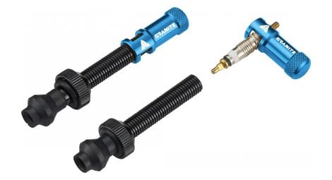 Paire de valves tubeless granite design juicy nipple 80 mm avec bouchons démonte-obus bleu