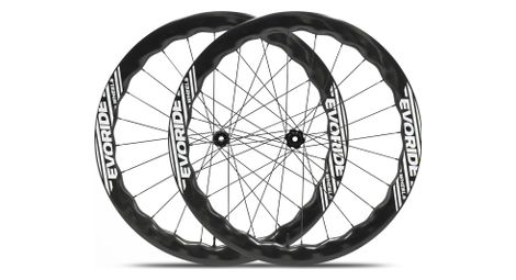 Paire de roues Evoride EvoFast 50mm - Blanc - 700c Disque – 1400gr - 12x100 / 12x142 – Shimano 10/11/12 vitesses - Centerlock – 2026