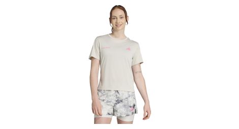 Maillot Manches Courtes adidas Own the Run Blanc/Rose Femme