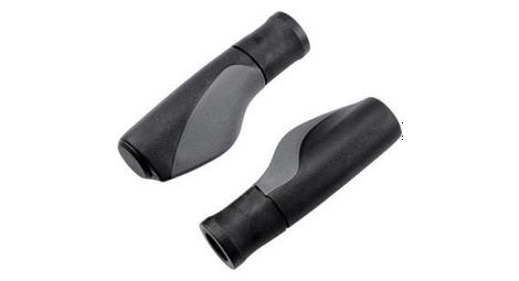 Poignee velo caoutchouc rubber ergonomique noir gris avec bouchon 128mm pr