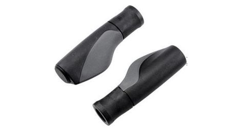 Poignee velo caoutchouc rubber ergonomique noir/gris avec bouchon 128mm (pr)